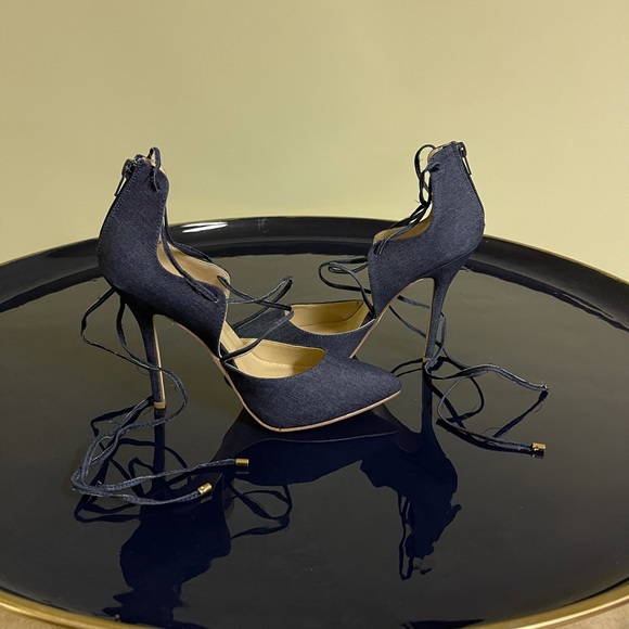JustFab Denim Lace-up Heels - Picture 3 of 5
